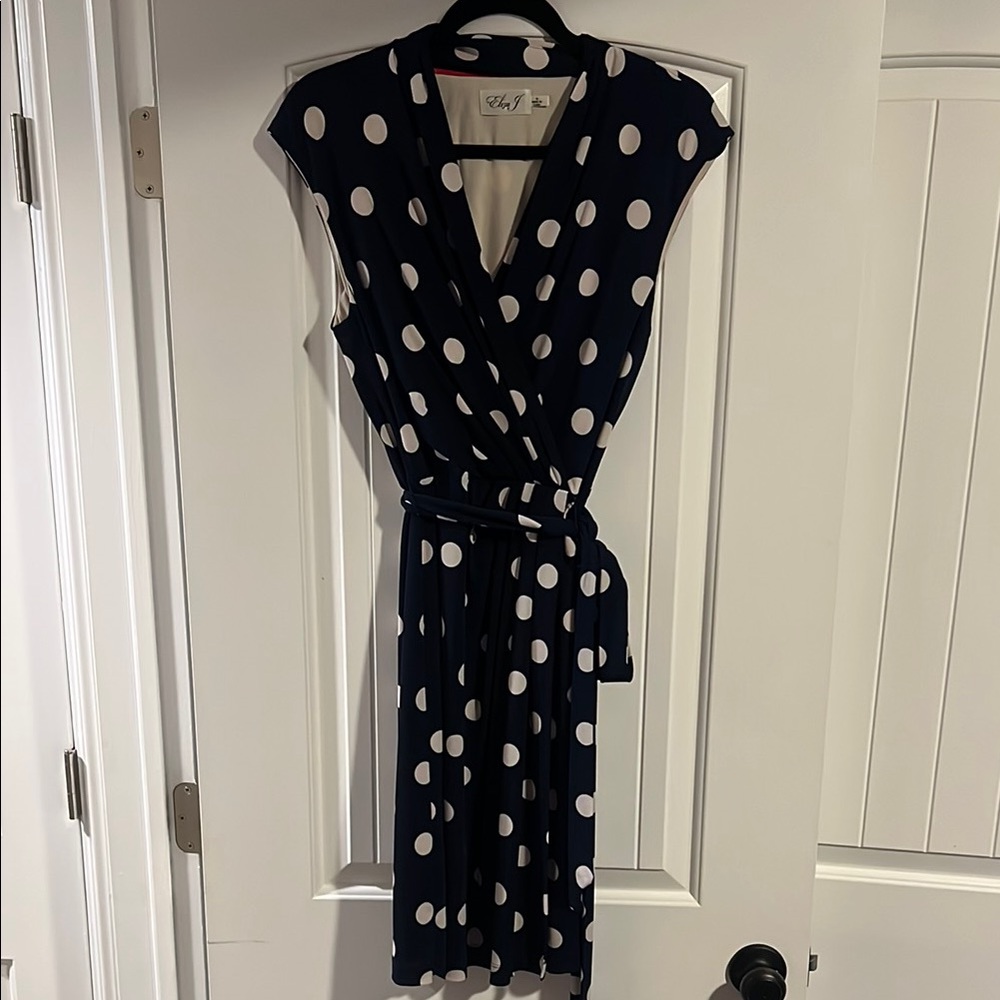 Eliza J Navy and White Wrap Midi Dress V-Neck Sleeveless
